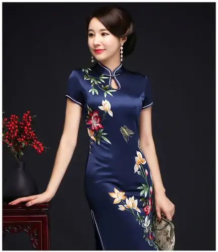 ly-00784真丝绣花旗袍夏新款苏绣高档气质优雅刺绣中式礼服