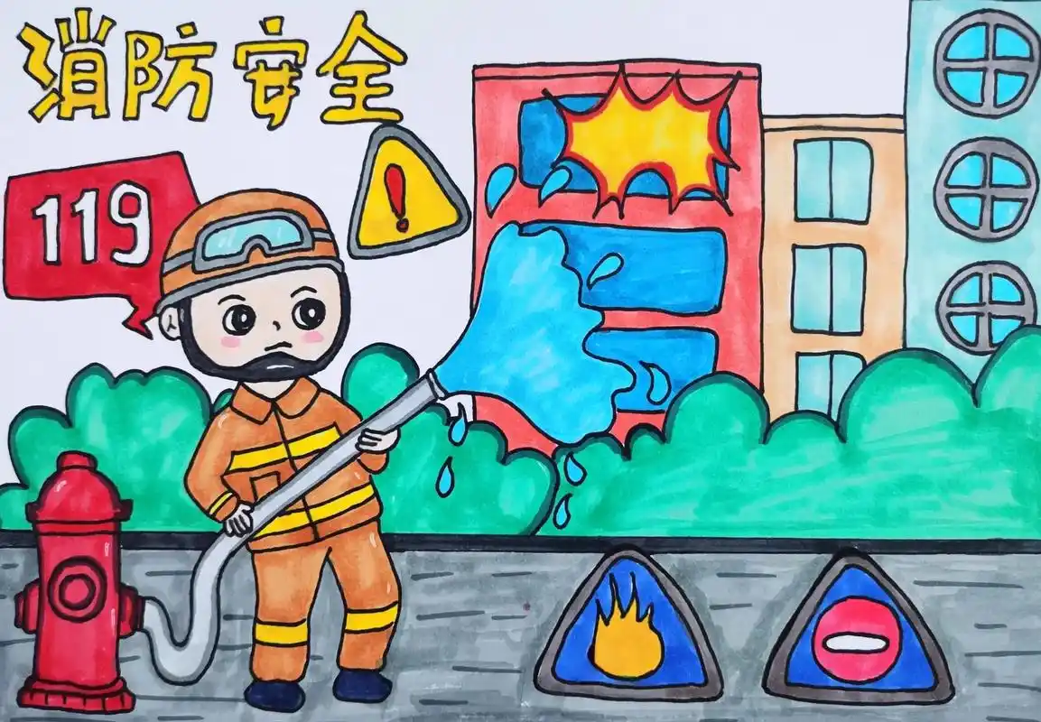 消防安全主题画#图文伙伴计划 #创意美术 #画画 #消防员  - 抖音