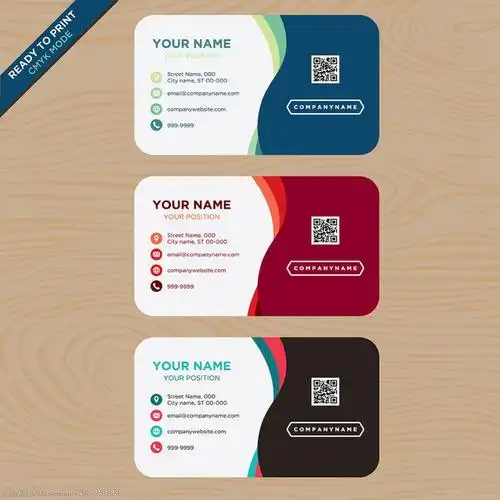 三个不同颜色的名片模板矢量设计素材