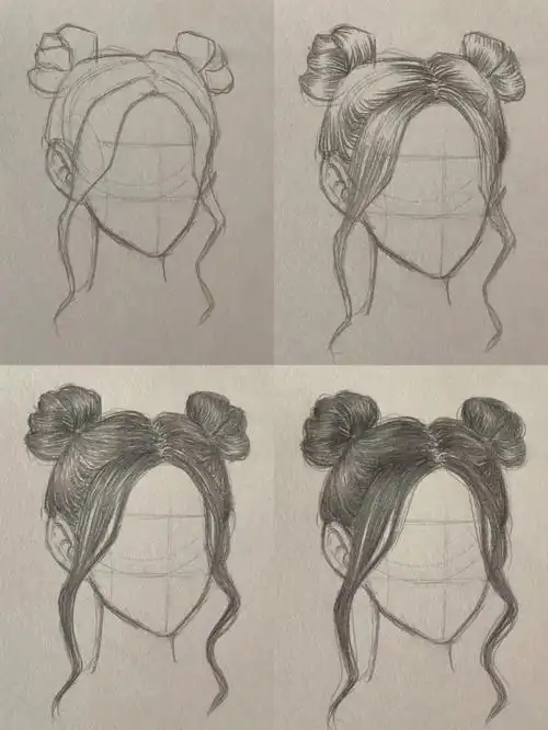 没眼看了…我决定下次直接打字了-双丸子头发型～参考赵丽颖#画画