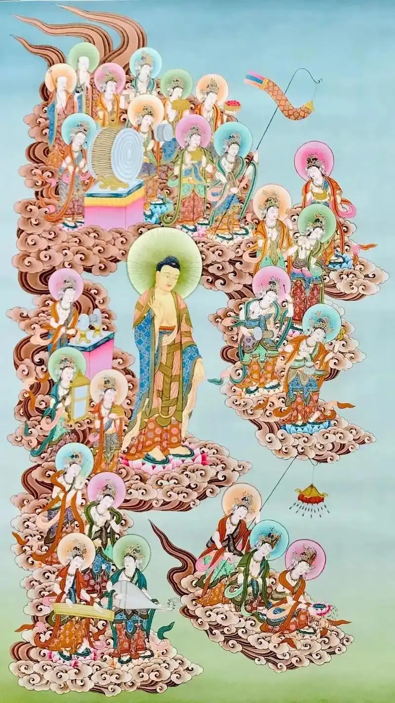 率领圣众接引至西方极乐世界,继续