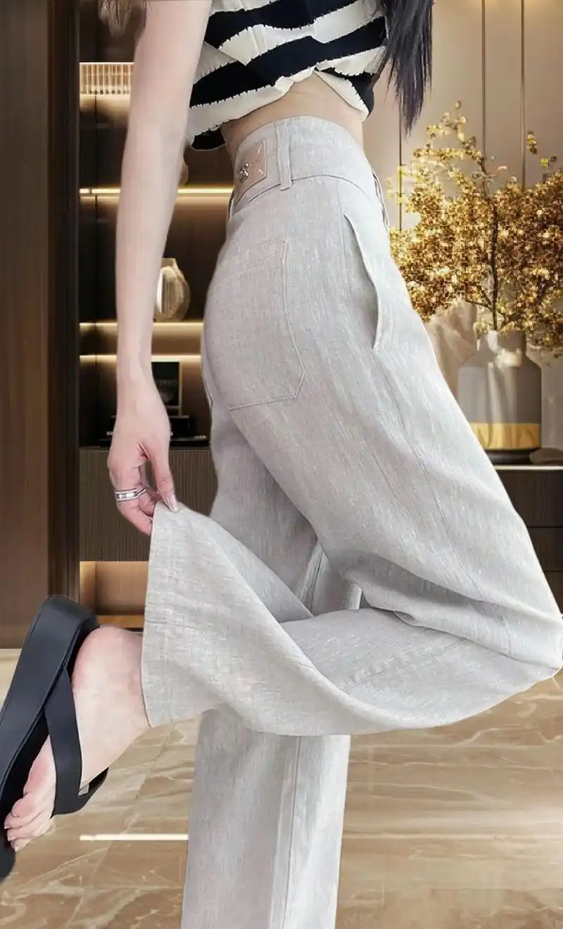 姐妹们,夏季薄款休闲裤当属这款高腰直筒棉麻女裤!