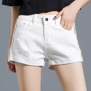 白色超短裤女夏高腰宽松韩版显瘦破洞牛仔短裤女三分热裤性感百搭