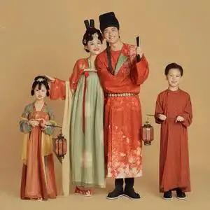 影楼主题服装中式全家福汉服中国风六口家庭装新年拍照衣服古装