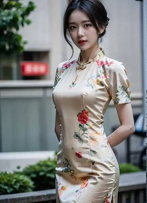 旗袍街拍,经典人物美女穿着漂亮的绣花旗袍,美到你不想要_中国_图案