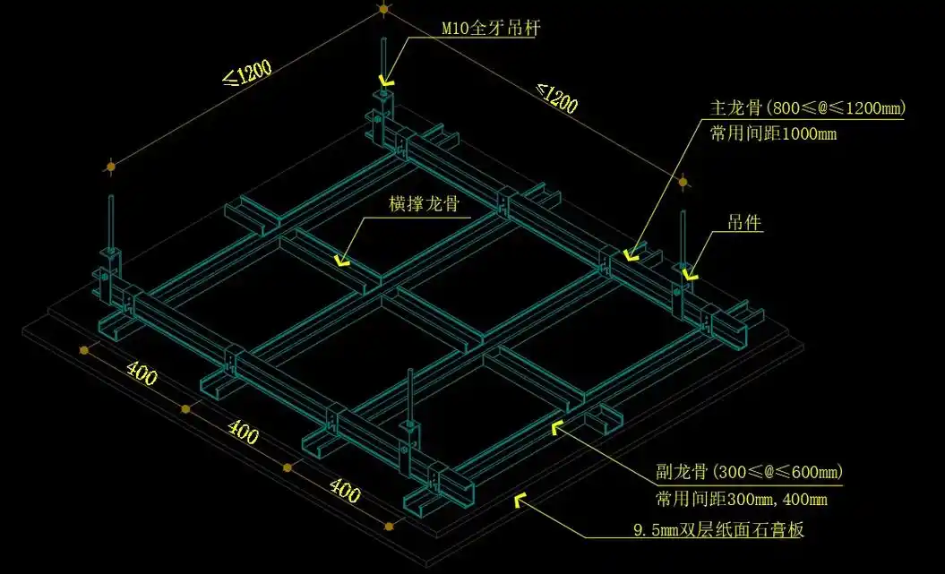 悬挂式60轻钢龙骨吊顶平面及工艺详图#施工图深化 #cad画 - 抖音
