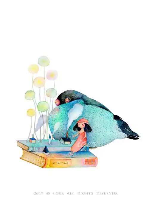 一组水彩治愈森系插画