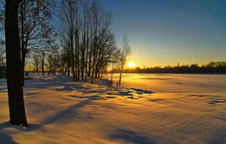 季节冬季日出和日落太阳雪大自然壁纸