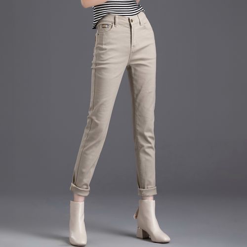 小脚牛仔裤女2022年新款春秋季今年流行的铅笔裤卡其色裤子女紧身