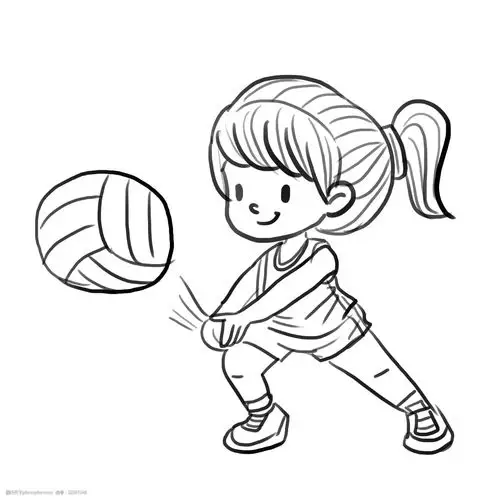 卡通手绘夏日运动小朋友漫画线稿