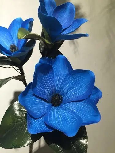 家居饰品高仿真花假花手感三头蓝色玉兰花客餐厅摆设掌柜推荐new