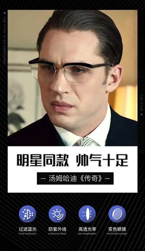 传奇汤姆哈迪同款黑道传奇近视西装狠人半框眉大脸眼镜防蓝光防辐射防