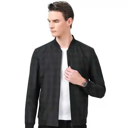 hodo红豆男装男士春秋夹克格纹棒球领商务休闲舒适百搭夹克外套男