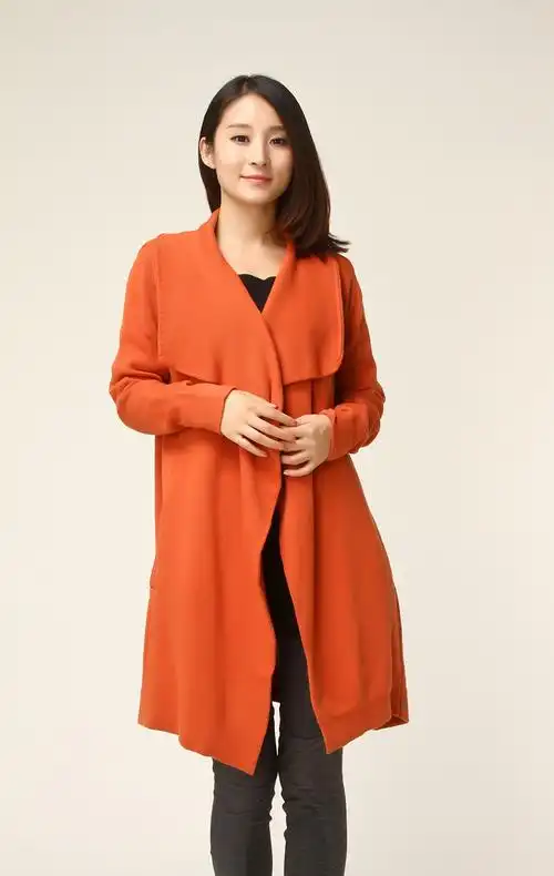 2013秋装新款女式 长款开衫百搭棉线外套 翻领长袖毛线风衣女秋