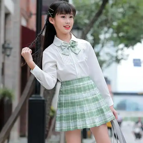 女童白衬衫春秋款儿童秋装长袖上衣洋气校服中大童纯色12岁学院风视频