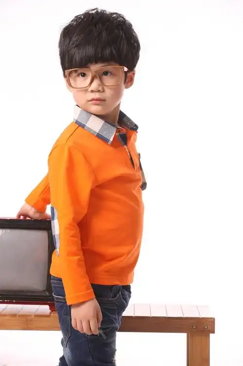 批发翻领格子春装爆款奥戴尔棉儿童t恤 5-8岁男中童休闲t恤t05图片_14