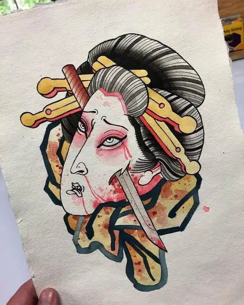 日式生首纹身手稿由来含