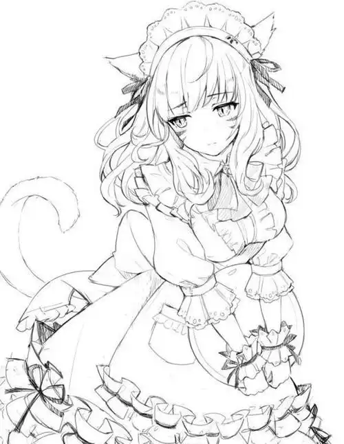 一组动漫人物线稿可爱的女孩拿去临摹吧画师momocoharu