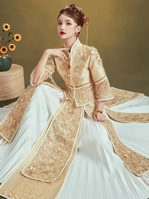 金色秀禾服2019新款结婚新娘出阁服龙凤褂女中国风敬酒服中式婚纱