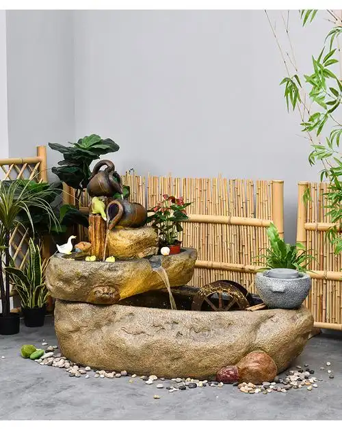 农村院子鱼池入户鱼池造景庭院花园阳台装饰品落地流水摆件假山喷泉