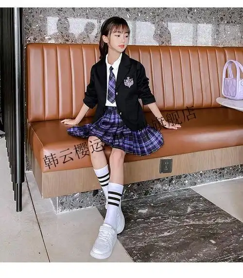 韩云樱儿童jk制服女童秋装套装裙新款潮jk制服小学生春秋西装三件套