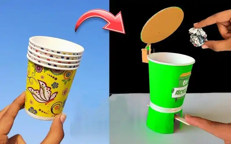 今天我们用纸杯制作一个垃圾桶!