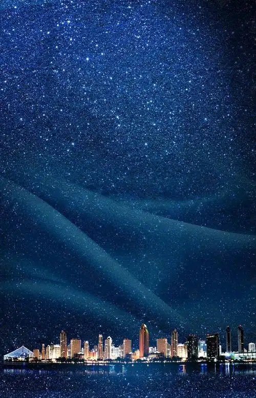 夜间城市星空蓝色展架背景