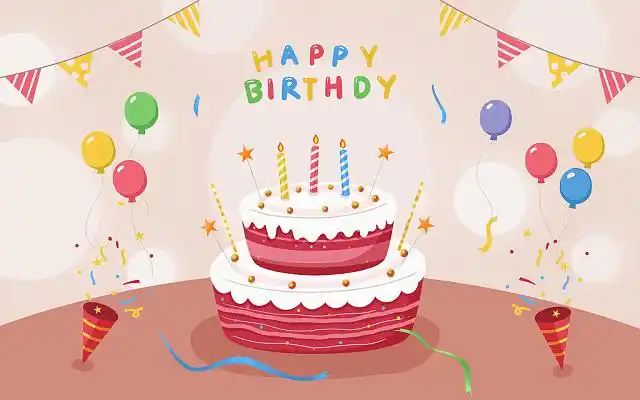 卡通风格巧克力生日蛋糕庆祝生日派对礼物气球蜡烛卡通蛋糕插画