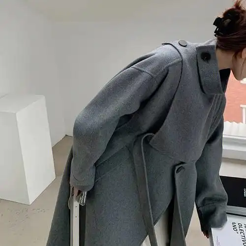 设计感复古外套女中长款双面呢大衣