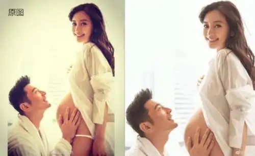 黄晓明微博晒的baby大肚照裁过的 原图有看点