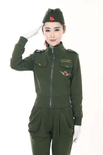 2017水兵舞服装女军绿迷彩服演出服户外军迷套装广场舞弹力三件套
