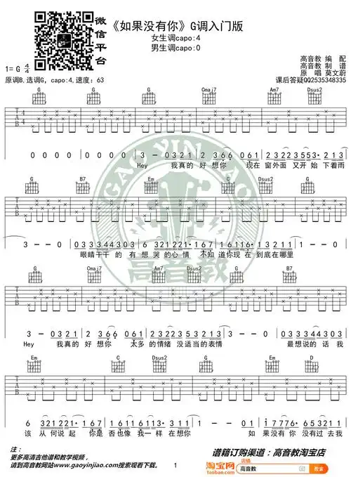 莫文蔚《如果没有你》吉他谱