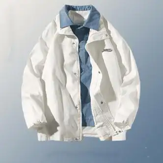 奢梦朵chales查尔斯桃心撞色拼接假两件休闲夹克外套男学院风潮白色m