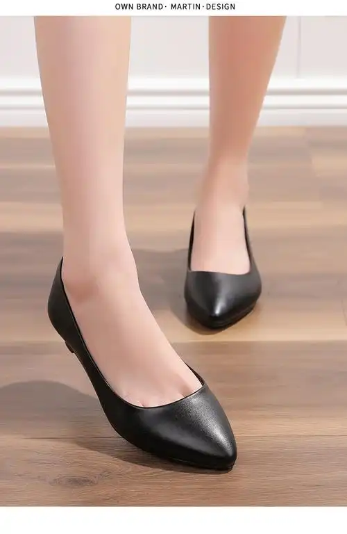 高铁乘务员高跟鞋软皮职业女礼仪尖头单鞋黑色中跟细跟空乘装工作鞋子