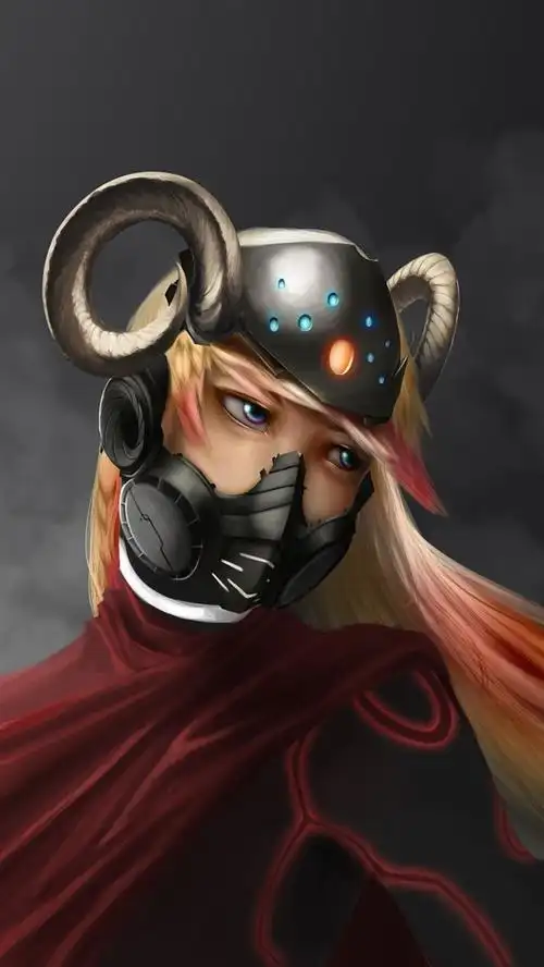 动漫金发女孩,面具,头盔 5k