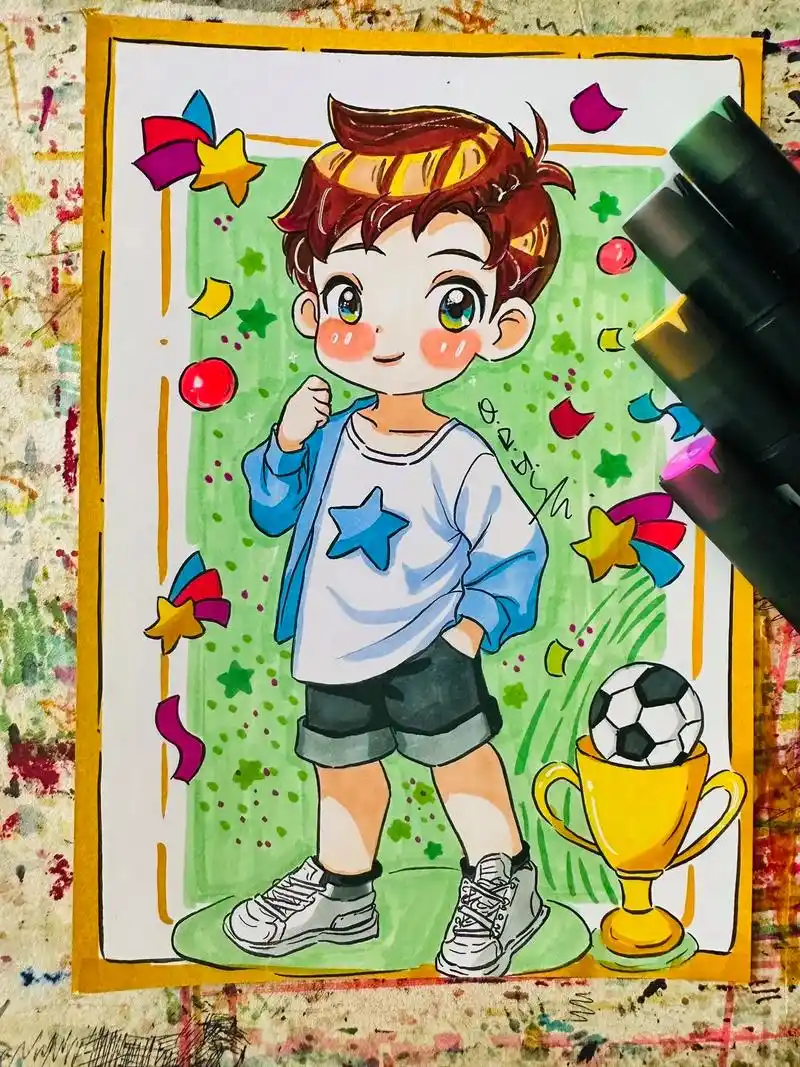 每日一画 今日马克笔动漫人物手绘96～三头身侧身 - 抖音