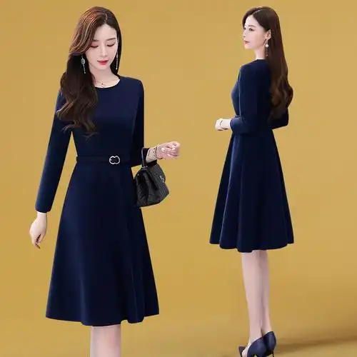 冬款加厚连衣裙气质2021年新款女装秋冬季中长款气质内搭毛呢裙子
