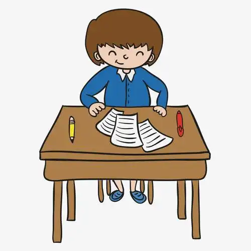 卡通女孩写作业