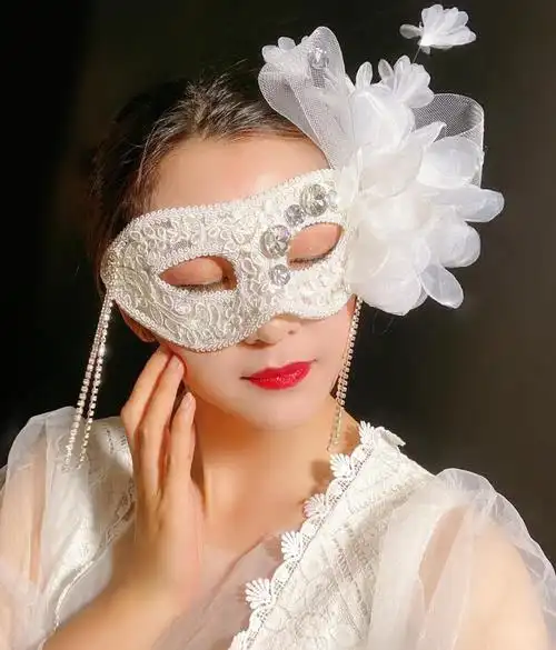 蒙面唱将猜猜猜面具定制 假面女凰威尼斯名媛蕾丝面纱面具私人派对
