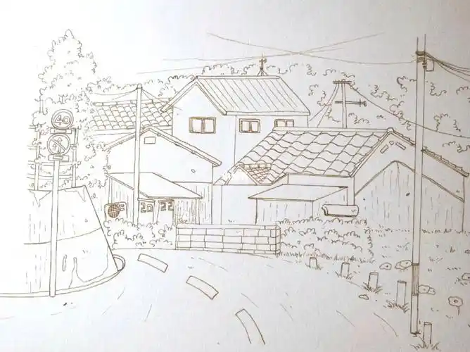 钢笔淡彩街景–线稿