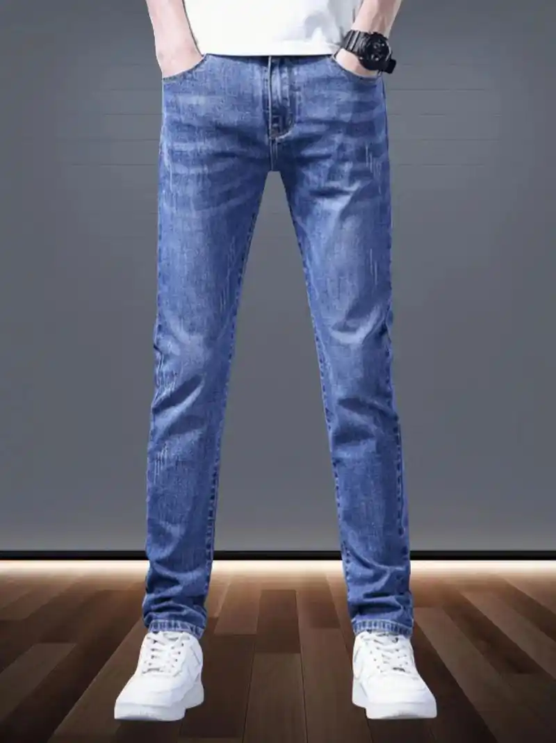 真维斯夏季薄款牛仔裤男士弹力修身小脚男裤2024新款直筒长裤
