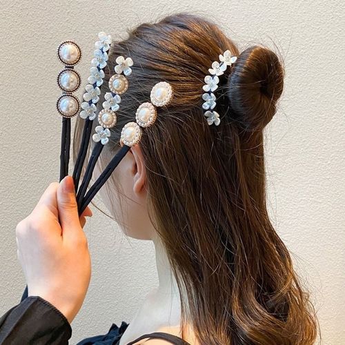 丸子头盘发器新款2021夏天懒人编发神器韩国网红气质珍珠挽发头饰