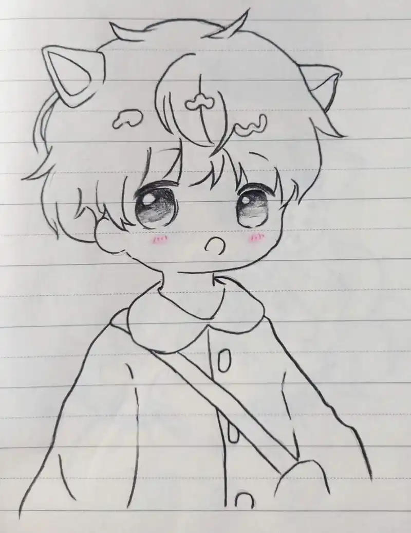 每日一画006--线稿临摹 可爱的小狼狗 线描画 线稿绘画 手绘卡通人物