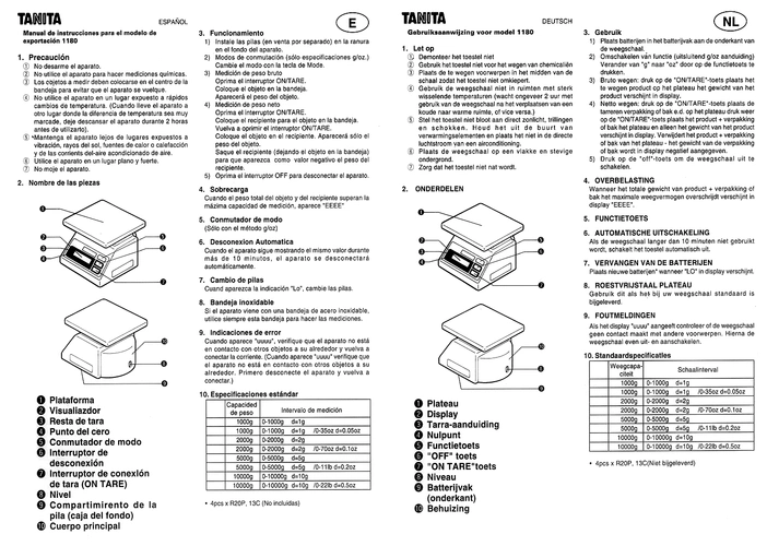 日本百利达tanita-1180电子台秤使用说明书