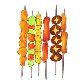 烧烤美食香喷喷的烤串插画