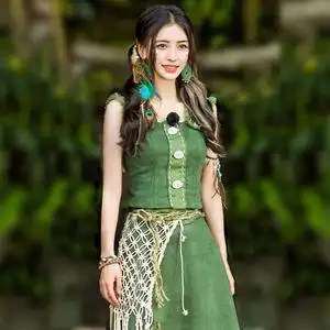 奔跑吧兄弟杨颖angelbaby同款绿色短款上衣流苏半身裙女夏季套装