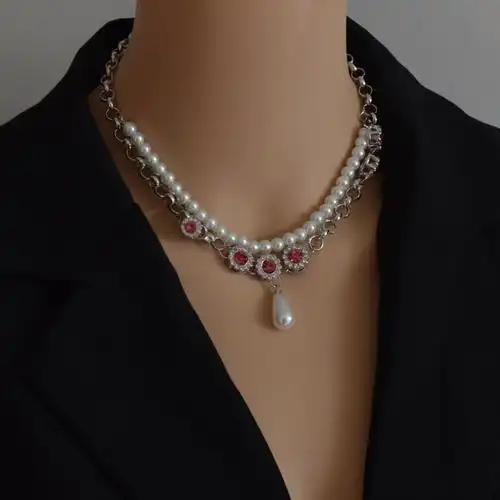 欧美宫廷巴洛克多层水钻珍珠项链女奢华锆石锁骨链网红气质新款潮