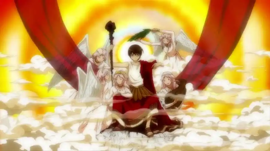 桂木桂马手拿神杖坐在神座的图