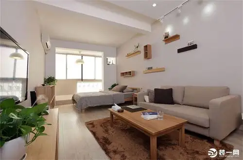 装修效果图:先来看一下户型平面图:户型:一室一厅一厨一卫面积:40平米