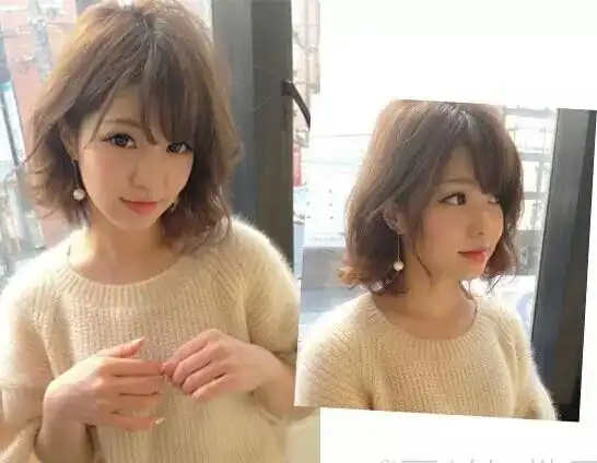 四六分的蓬松韩式刘海突出mm明亮大眼,轻松修颜,蓬松微卷的发丝一边发